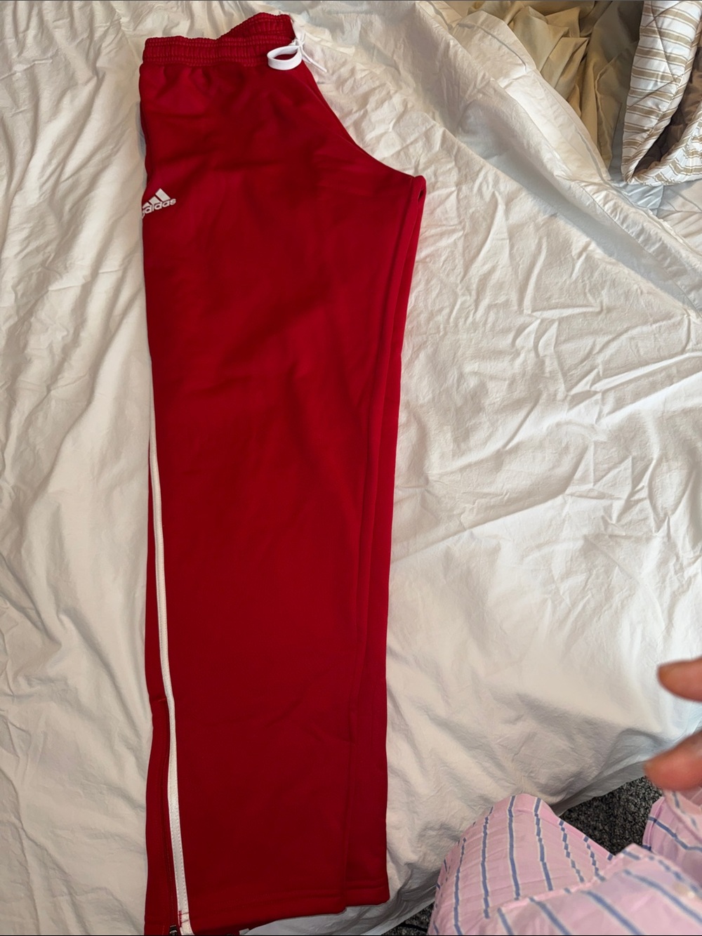 adidas Kids Red Joggers with White Stripe
